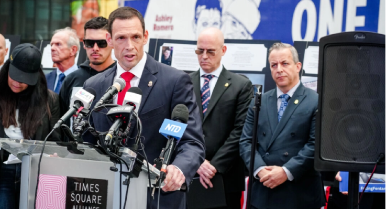 Frank A. Tarentino III, special agent in charge of the Drug Enforcement Administration’s New York Division, speaks at the fourth annual National Fentanyl Prevention and Awareness Day in New York City, on Aug. 21, 2025